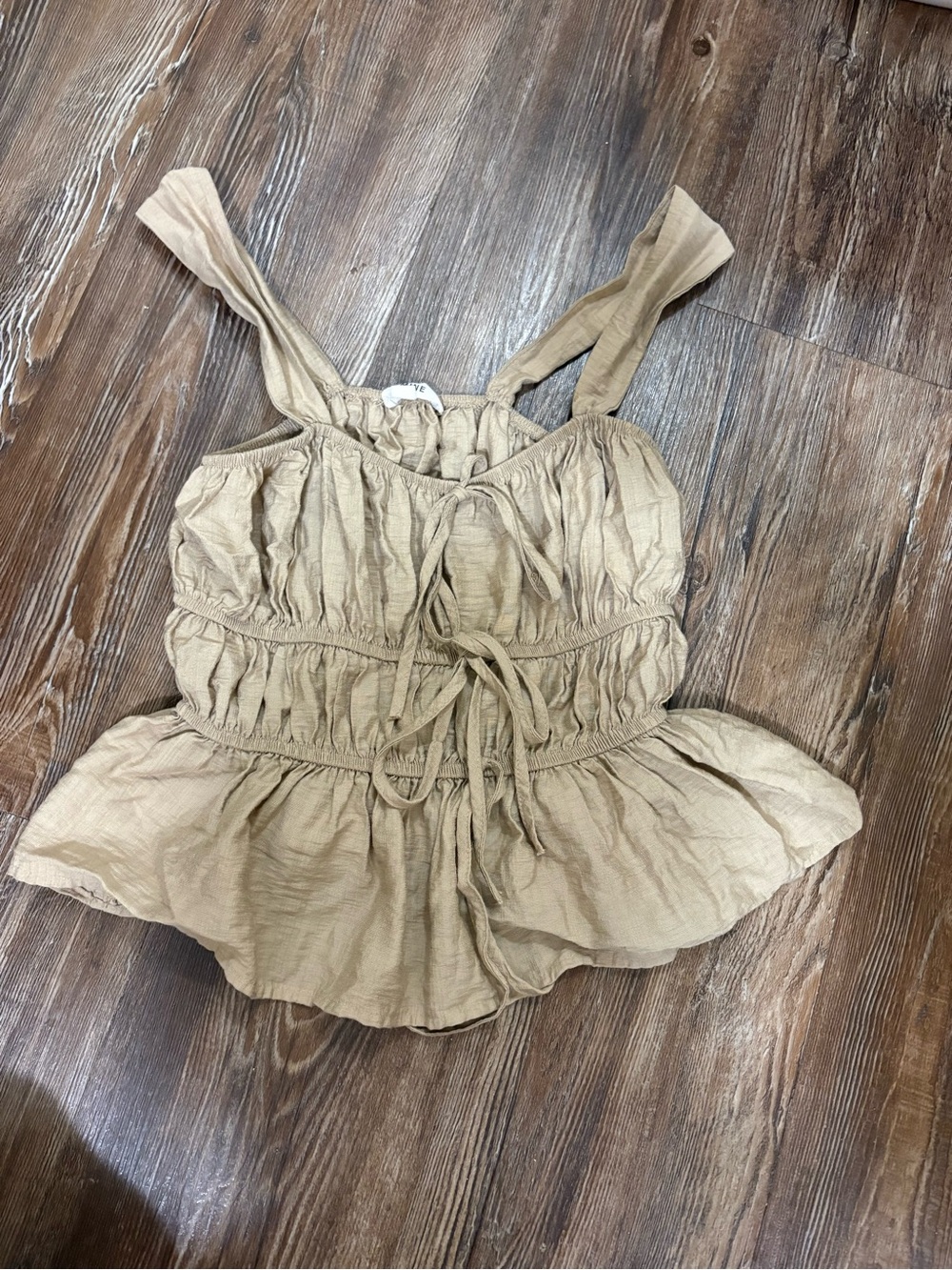 mine Tan Sleeveless Ruffle Tie-Front Peplum Camisole